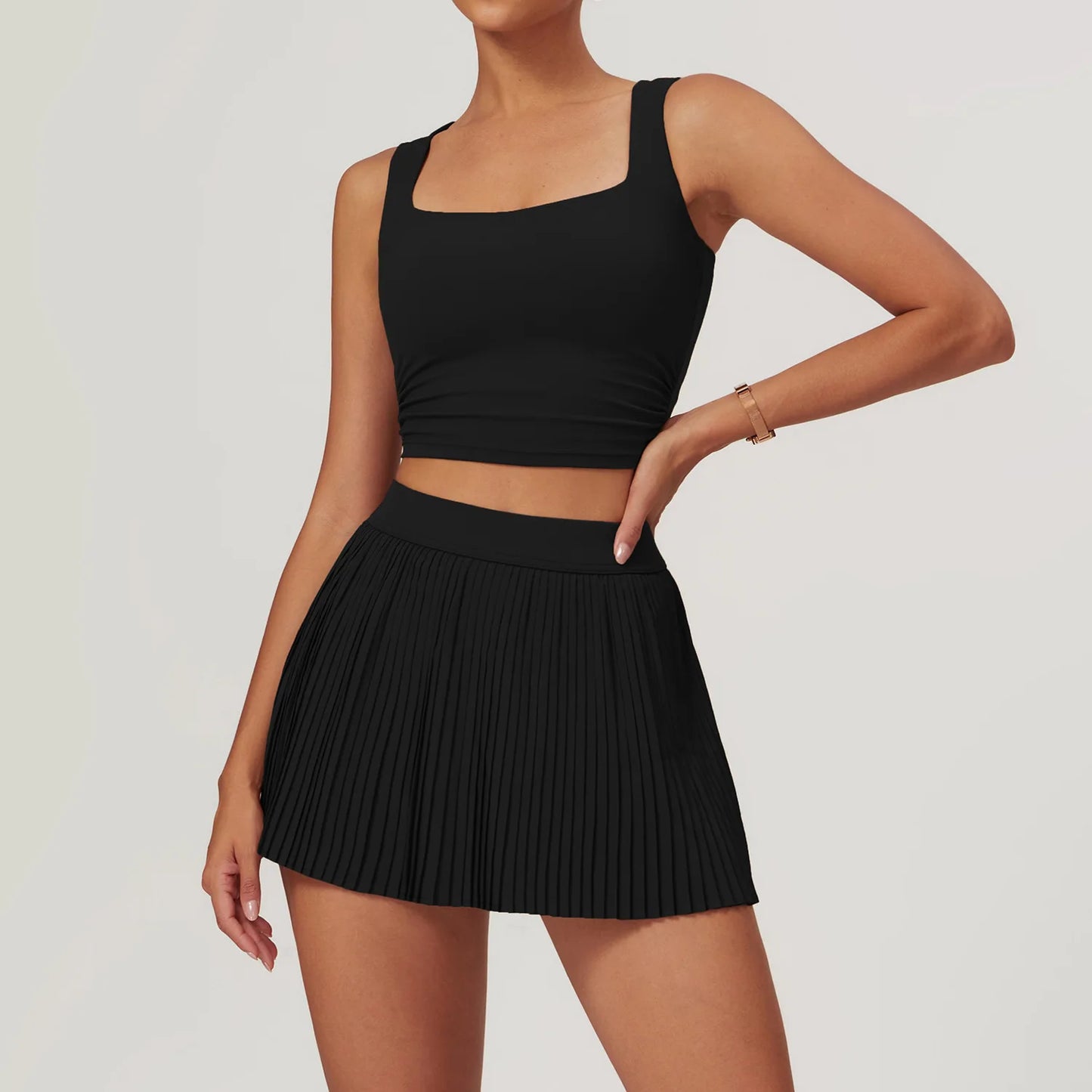 classy black two piece set short skirt​